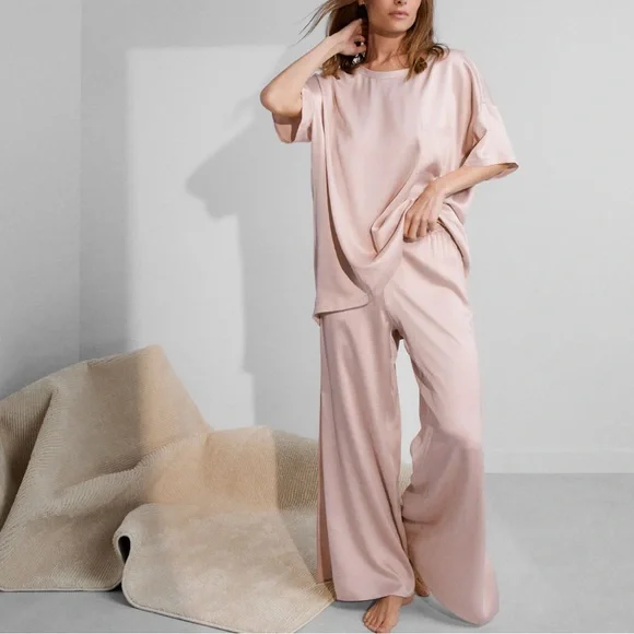 Elegant Pink Satin Loungewear Set